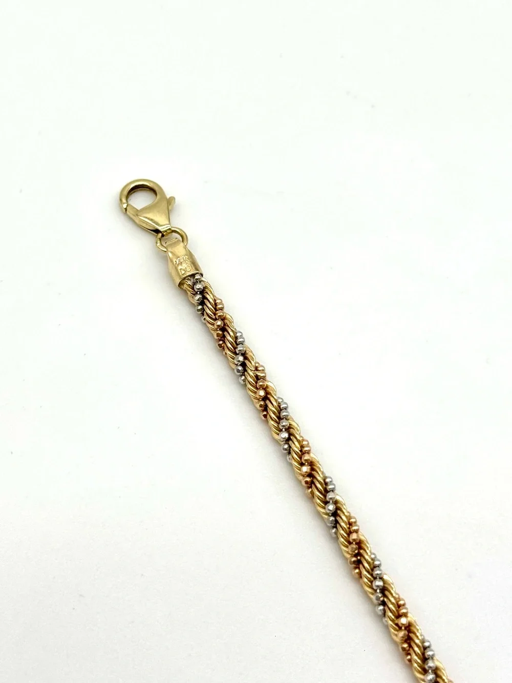 14k Tri Color Gold, 3MM Diamond Cut Rope Bracelet